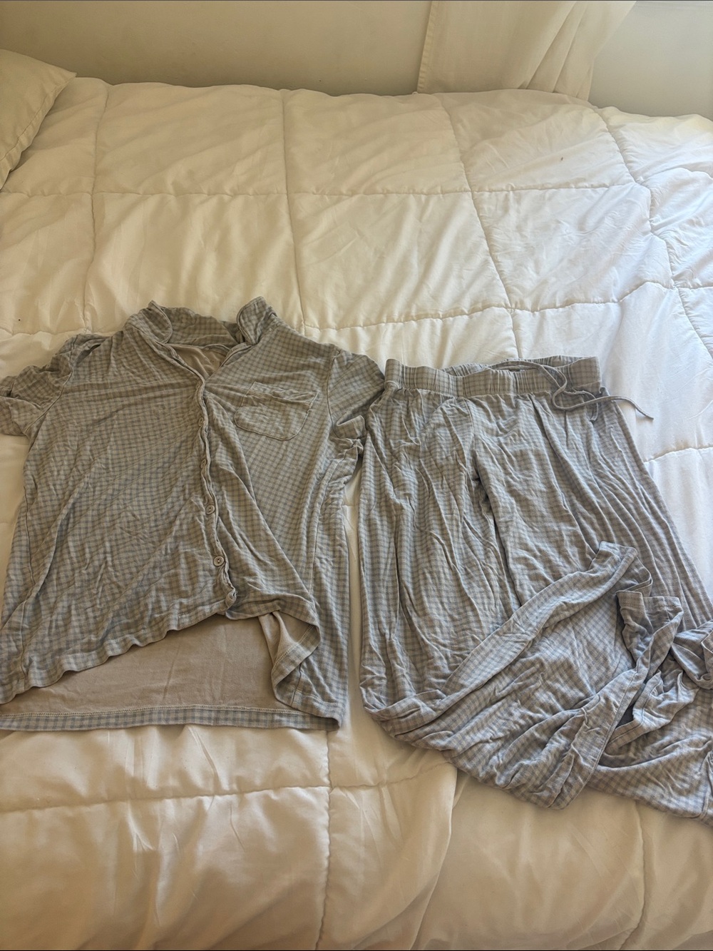 Women's Gray Striped Pajama Set - Soft Short Sleeve Top & Drawstring Shorts